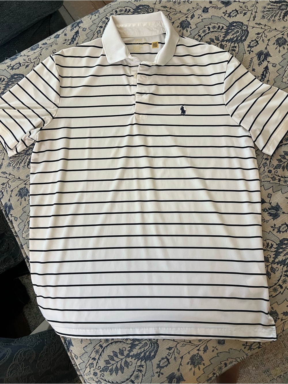 Polo Ralph Lauren men's white short-sleeve striped performance polo shirt Medium